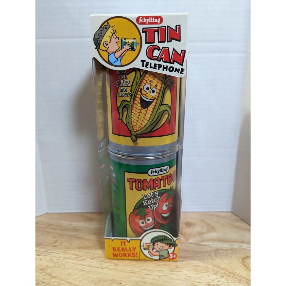 Schylling Tin string Can Telephone Corn & tomato kids‎ toy repop activity 3+
